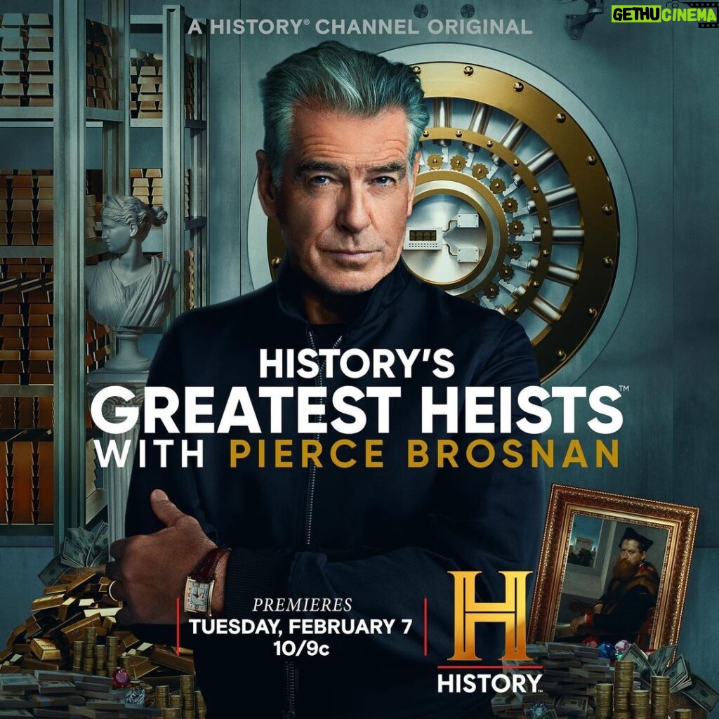 Pierce Brosnan Instagram - This February, we’ll discover the incredible true stories behind History’s #GreatestHeists, in the all-new @HISTORY channel series, Tuesdays at 10/9c.
