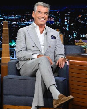 Pierce Brosnan Instagram - 💥💥💥Thank you Jimmy , always love doing your show, you make the world a better place pal. ❤️peace

#FallonTonight 
Photographer: @toddowyoung