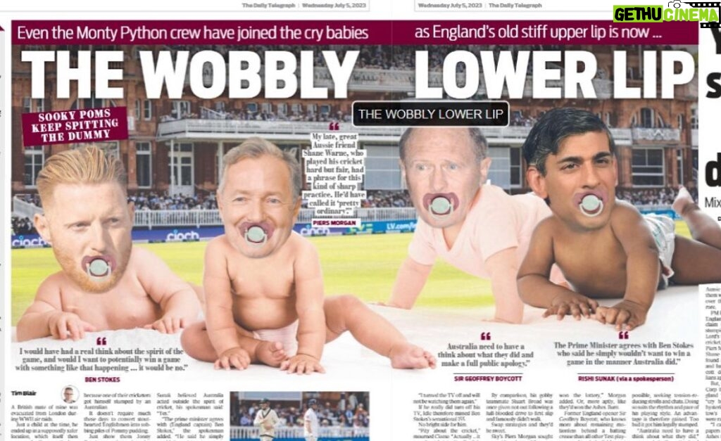 Piers Morgan Instagram - Aussie papers taking my critiques of their cricket team’s foul play as well as I expected… 🤣
