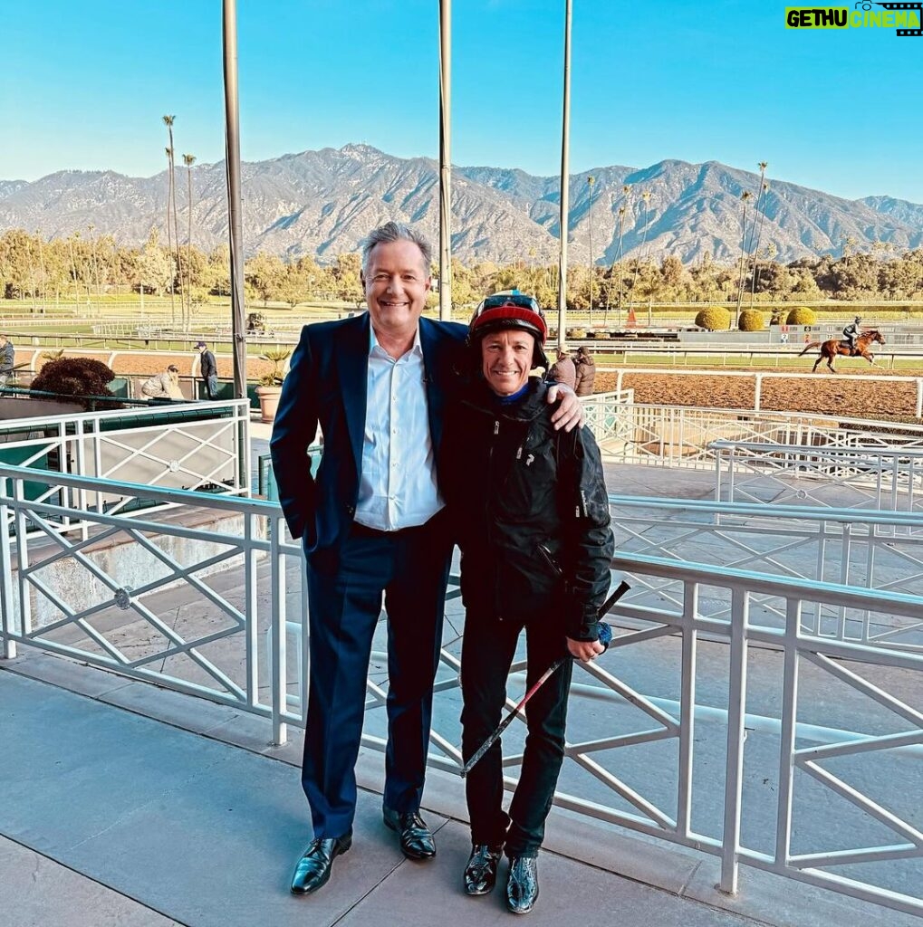 Piers Morgan Instagram - EXCLUSIVE, FRANKIE GOES TO HOLLYWOOD: A remarkably revealing interview with racing legend ⁦‪Frankie Dettori on life, love, cheating death, his Royal friends, and why he abandoned retirement to seek new glory in America - ⁦‪‬⁩ tune into @piersmorganuncensored at 8pm. Santa Anita Race Track