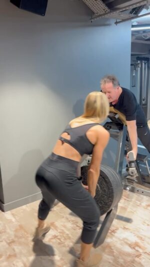 Piers Morgan Instagram - When your Olympian trainer flies in from Dubai and confidently announces ‘I can definitely beat you on the T-Bar’ - but then the weight gets to 55kg (120lbs) and she crumbles like a sandcastle hit by a wave. 💪🤣 @roarfitnessgirl