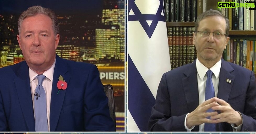Piers Morgan Instagram - UPDATE: I’ve just finished an extraordinary exclusive interview with Israel’s President, Isaac Herzog. We spoke for 45 minutes in an often highly-charged and very emotive conversation. It airs in full tonight at 8pm on @piersmorganuncensored