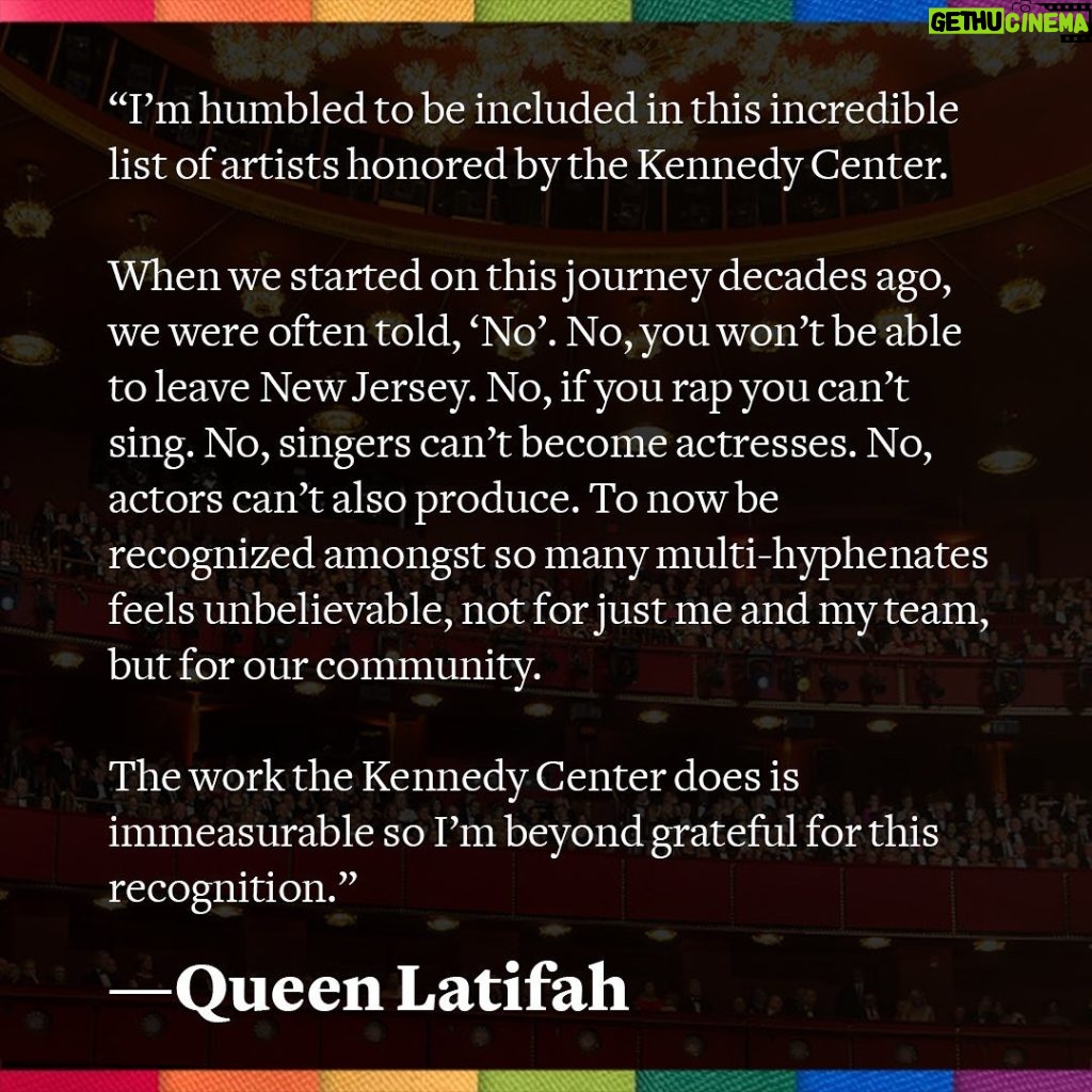 Queen Latifah Instagram - The next Kennedy Center Honors have been announced, and I’m excited to share I’m being recognized as part of the 46th class of Honorees #KCHonors ❤ Visit the @kennedycenter’s profile today to meet all of the Honorees being celebrated in December on @CBStv!