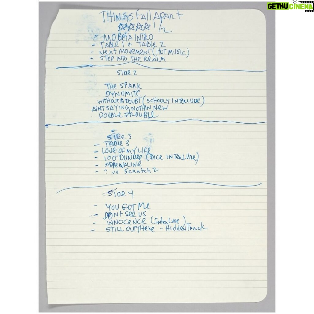 Questlove Instagram - : ever wonder what @questlove’s thought process looks like? here is the organized chaos that helped assemble the album “Things Fall Apart” by @theroots, released 25 years ago today. ⠀⠀ fun fact that i may or may not share during almost every tour of Musical Crossroads, where the first page is on display: this donation was the very last thing that made it in that exhibition. thank you, ahmir! I never lost faith, lol. (ps still waiting for those other four cover designs) ⠀⠀ 📄 Collection of the Smithsonian National Museum of African American History and Culture, Gift of The Roots ⠀⠀ #AcapellaBackwardKalimba #CantHearJazzies #ThingsFallApart25