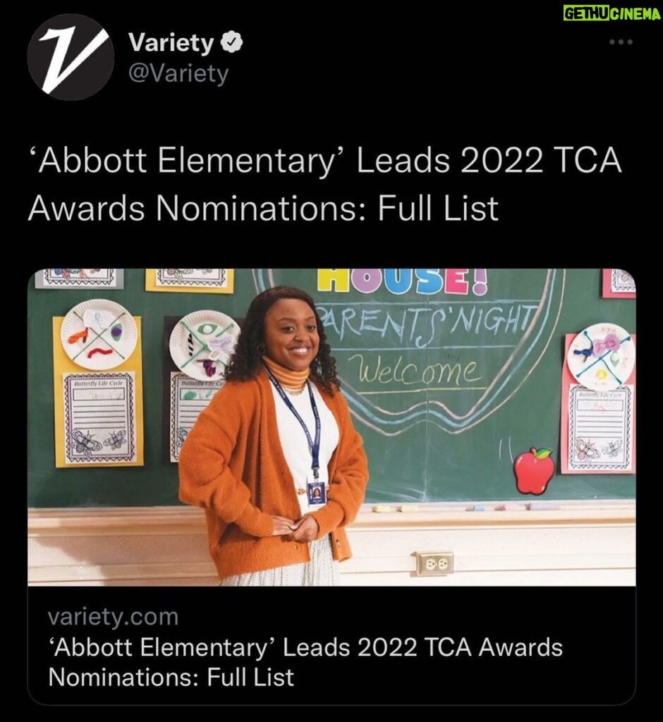 Quinta Brunson Instagram - Such an honor. And congrats to every single soul who works on Abbott Elementary ❤️