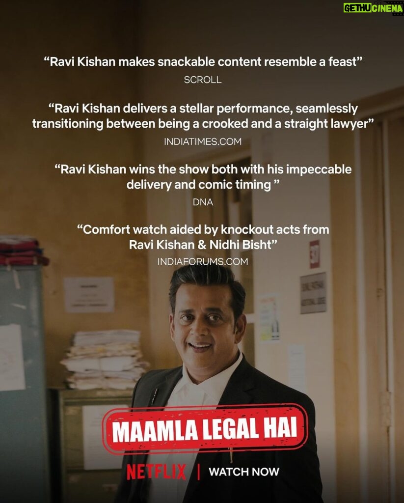 Ravi Kishan Instagram - The verdict is in: Maamla Legal Hai is a RIOTT!! ✨🔥 Thank you for the love! ❤️ Maamla Legal Hai, now streaming, only on Netflix! @netflix_in @tanzie_creation