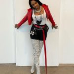 Remy Ma Instagram - SavagexRemy #RemyMa Sidebar: I swearrrr when I be laying out my clothes it don’t be seeming like too much accessories but looking at the pics I probably coulda left 1 or 2 in the closet...but f*ck it😈Geminis are known for being extra! Jacket @DanielsLeather Boots : Louboutin Belt : Off-white Bag with coin purses: Chanel Mask: MCM Leggings: Spanx Tank top: Wolford