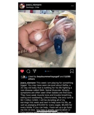 Rickie Fowler Instagram - @joaco_niemann doing great things...let’s help Joaco reach his goal...he has set up a go fund me with the link in his bio...anything helps🙏