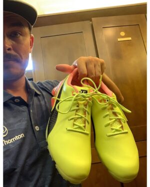 Rickie Fowler Instagram - Teaming up with @pumagolf for a special week in Memphis with @stjude. I’ll be signing these new Rise Up PROADAPT shoes to auction after tomorrow’s round. Click the link in my bio to bid #StJude #WGCFedEx and yes it’s hot in Memphis #sweat