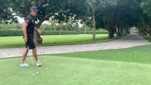 Rickie Fowler Instagram - How do you #PracticeWithPix ?? •

The first picture will give you a POV of where I am at set up...I can’t see my left eye or nose as they get covered up by the ball and putter head...my right eye is behind the putter and just under the line/just inside the middle of the ball •

Birdseye video will be a little distorted because of the angle not being from my eyes but gives you a rough idea if you were to imagine the ball being about 2 inches up on the black line...one of the things I focus on throughout the stroke is where I’m looking...I look at the ground behind the ball and don’t move my eyes until the ball has rolled a couple feet...one way I like to work on my eyes staying still is putting a dime behind the ball as if it was your ball marker...hit putts while keeping your eyes on the dime...this helps with releasing the putter naturally and not looking up toward the hole causing you to push/pull/guide it •

Face on...after checking things on the mirror it’s time to hit some putts without it...first when I come in to set up to a putt I always walk in and set the putter in first with my right hand (unless I’m working on something that is off) this helps promote a consistent set up...don’t dictate where the putter has to go let the putter dictate where you stand...second when the putter is swinging properly I like to see the butt of the grip point back in a very similar spot throughout the stroke which for me is just left of my bellybutton •

Down the line...you’ll see it’s a pretty relaxed position at set up...slight bend in the knees and even weight distribution...one thing I like to see here is a little bit of my left forearm vs being hidden by my right one and then the shaft and forearms being on the same plane •

The last couple videos it’s just fun to watch the @taylormadegolf #TP5pix roll...if the things above aren’t done properly the ball will give you quick feedback...how do you #PracticeWithPix ?