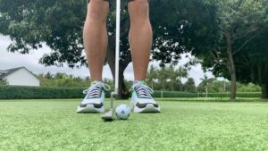Rickie Fowler Instagram - How do you #PracticeWithPix ?? •

The first picture will give you a POV of where I am at set up...I can’t see my left eye or nose as they get covered up by the ball and putter head...my right eye is behind the putter and just under the line/just inside the middle of the ball •

Birdseye video will be a little distorted because of the angle not being from my eyes but gives you a rough idea if you were to imagine the ball being about 2 inches up on the black line...one of the things I focus on throughout the stroke is where I’m looking...I look at the ground behind the ball and don’t move my eyes until the ball has rolled a couple feet...one way I like to work on my eyes staying still is putting a dime behind the ball as if it was your ball marker...hit putts while keeping your eyes on the dime...this helps with releasing the putter naturally and not looking up toward the hole causing you to push/pull/guide it •

Face on...after checking things on the mirror it’s time to hit some putts without it...first when I come in to set up to a putt I always walk in and set the putter in first with my right hand (unless I’m working on something that is off) this helps promote a consistent set up...don’t dictate where the putter has to go let the putter dictate where you stand...second when the putter is swinging properly I like to see the butt of the grip point back in a very similar spot throughout the stroke which for me is just left of my bellybutton •

Down the line...you’ll see it’s a pretty relaxed position at set up...slight bend in the knees and even weight distribution...one thing I like to see here is a little bit of my left forearm vs being hidden by my right one and then the shaft and forearms being on the same plane •

The last couple videos it’s just fun to watch the @taylormadegolf #TP5pix roll...if the things above aren’t done properly the ball will give you quick feedback...how do you #PracticeWithPix ?