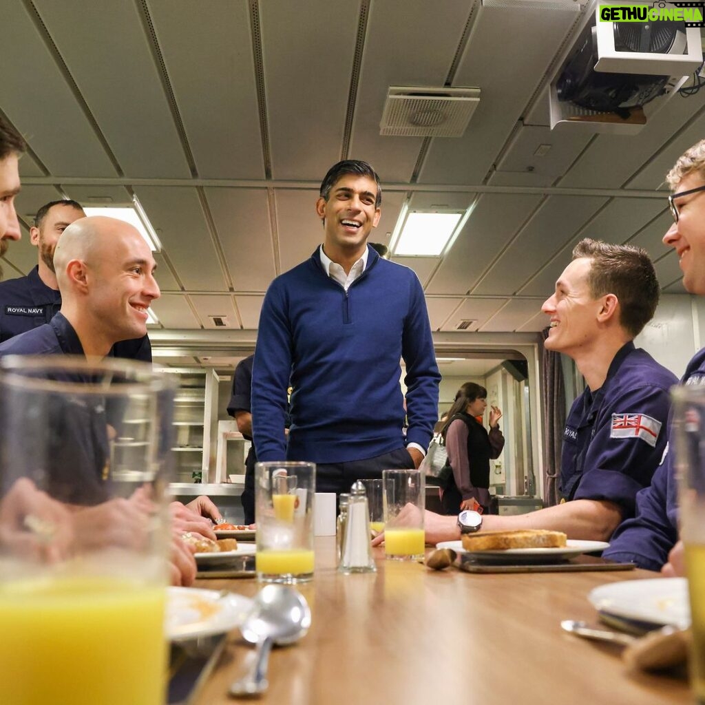 Rishi Sunak Instagram - The @royalnavy is the finest navy in the world. Its work, often unseen, is vital to our national security. They are the pride of this country 🇬🇧 It was a privilege to stay with them on HMS Diamond this week and welcome some of Britain’s closest partners and allies from Northern Europe. Next year, we will deploy 20,000 British troops to protect and defend the region. It’s vital that @JEFnations continue working together to detect, deter and defuse threats.