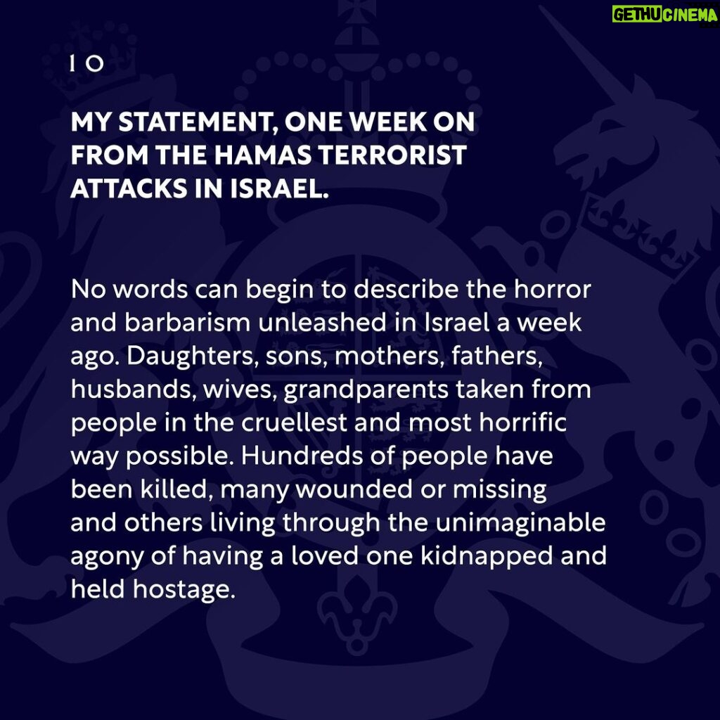 Rishi Sunak Instagram - I stand with you, the British Jewish community, and I will do everything I possibly can to protect you. To those trying to stir up tensions online and on our streets with intimidating behaviour and shameful antisemitism, I say this: Not here. Not in Britain. Not in our country.