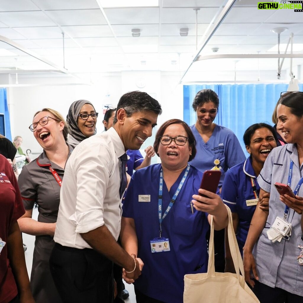 Rishi Sunak Instagram - Seeing the importance of the NHS and health care to people’s lives was a huge part of my upbringing. Both my parents worked in the NHS. Its long-term success matters to me and it’s why I spend so much time focused on cutting waiting lists. Meeting staff, patients and parents today at @mkhospital_ reminded me of our duty to get the job done. That’s why we’re backing them with an additional £250 million for 900 more hospital beds, expanding wards and delivering more Urgent Treatment Centres - to get patients the care they need quicker, prepare for winter and cut waiting lists. Milton Keynes University Hospital