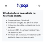 Rita Lobo Instagram - O brasileiro quer arroz com feijão sim, senhor, e eu posso provar! Rs. De acordo com o @sitetvpop o Prato Feito Brasil foi um “fenômeno de audiência” na TV aberta. É mesmo muita gente com interesse numa série documental sobre pê-efe! Isso mostra a força da comida de verdade e de quem faz questão de cozinhar em casa no dia a dia. Fiz essa série porque nesses mais de 20 anos observando a alimentação dos brasileiros — e ensinando milhões de pessoas a cozinhar —, aprendi que quem sabe preparar as próprias refeições faz melhores escolhas. Homens e mulheres! E também queria muito contar que por trás do nosso prato feito tradicional tem uma fórmula de alimentação saudável. A Globo topou e colocou uma equipe fantástica pra transformar esses conceitos nutricionais, baseados em evidências científicas, em narrativa pra TV aberta. Parece que a receita funcionou! 😂 Quem perdeu os episódios de Prato Feito Brasil pode assistir no @globoplay. Quem viu também, tá? Pode assistir quantas vezes quiser. 🤪 No Panelinha.com.br, você encontra as receitas todas as minhas receitas. Depois de brilhar na tv, agora é a vez do pê-efe fazer sucesso na sua mesa! #PratoFeitoBR #ReceitaPanelinha #RitaLobo #ComidaDeVerdade #ReceitaPratica