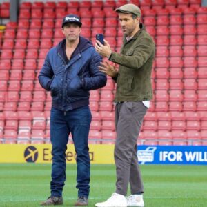 Rob McElhenney Instagram - This is my favorite photo so far. I had just spoken with @kaitlinolson and my boys. @vancityreynolds is talking to @blakelively and his girls. The emotion of the moment had just overwhelmed me. This whole experience has been beautiful. Thank you @wrexham_afc ❤️