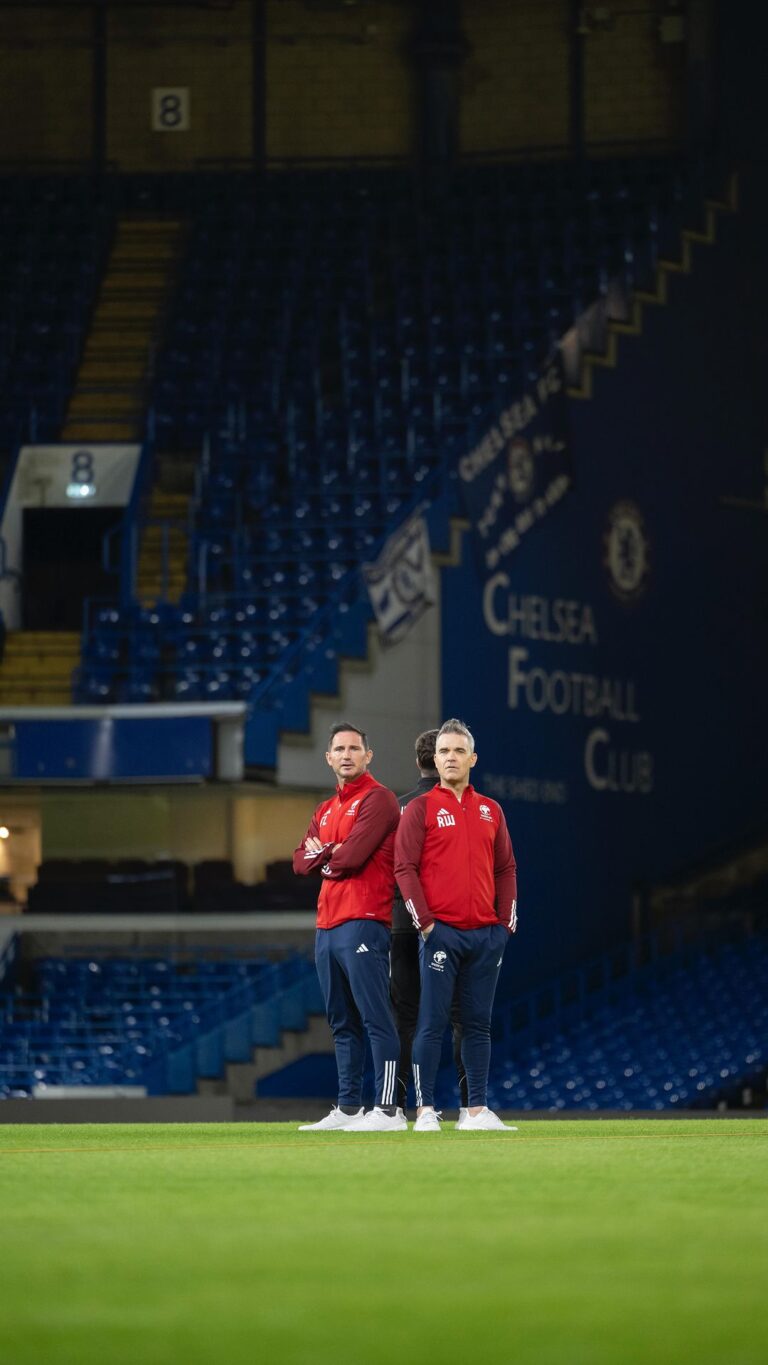 Robbie Williams Instagram - Frank Lampard ✅ Mauricio Pochettino ✅ Robbie Williams ✅ The football trio you never knew you needed ✨ #SoccerAid tickets available now ☝️ Chelsea Football Club, Stamford Bridge Stadium