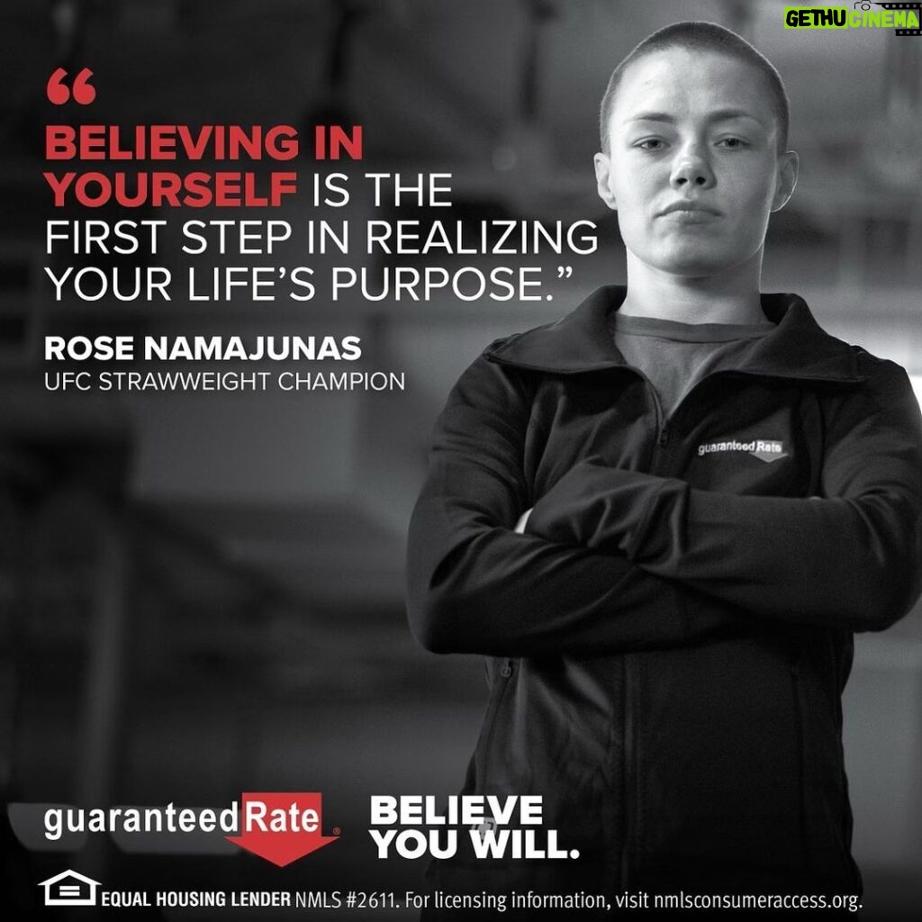 Rose Namajunas Instagram - I think the biggest piece of advice I can give anyone who has a goal is to GO ALL IN on it. Because once you go all in, it's amazing how everything seems to fall into place. @guaranteedrate #ad #believeyouwill