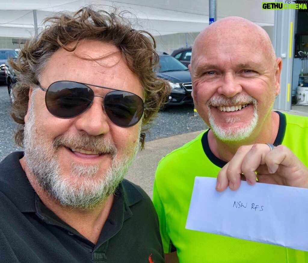 Russell Crowe Instagram - So... delivered 19 cheques to RFS Captain John Lardner, a total of $105k because I cant count apparently, haha all good @NSWRFS