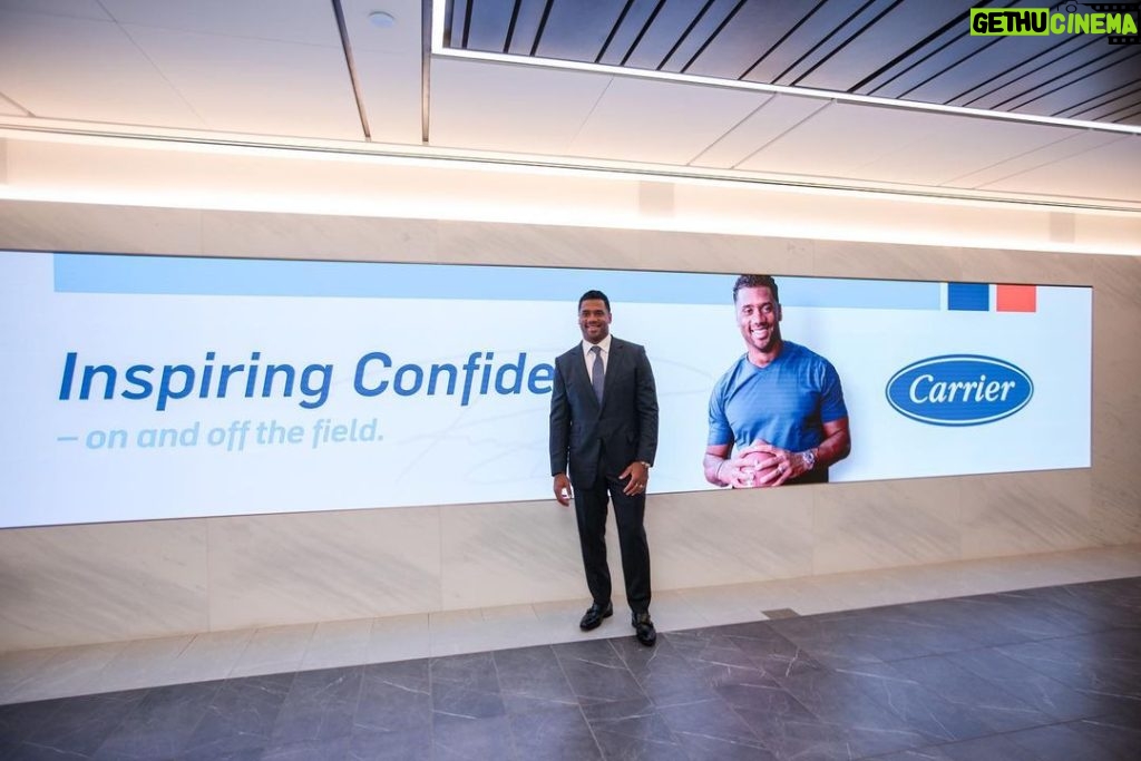 Russell Wilson Instagram - Pumped to partner with @Carrier! We are on a mission to create healthier indoor environments with our new Abound Ventures! Our focus will be on schools, office spaces, low income housing and heavily populated indoor spaces.🤝 More to come! I’m also excited to have my friend and former teammate @pennyhart18 as a personal consultant to expand our reach! #Ad #CarrierPartner