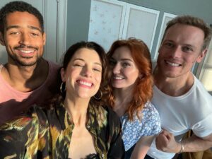 Sam Heughan Instagram - We are ready… 🤍🖤
Are you???
“The Couple Next Door” on @channel4 this Monday 27th

@happyduckfilms @eagleeyedrama 

…Coming to @starz soon! 🇺🇸