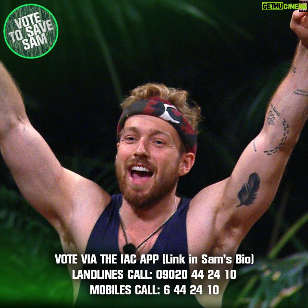 Sam Thompson Instagram - It’s Final day! 🤞🙏 We’re beyond proud of Sam for making it this far. What a fantastic campmate he’s been this series! If Sam is your King Of The Jungle, please use your 5 free votes ahead of tonight’s Final (link in his bio). Regardless of the result tonight, thank you so much #TeamSam for all of your constant support these past weeks 🫶🏻🥺 #ImACeleb #agentmurph