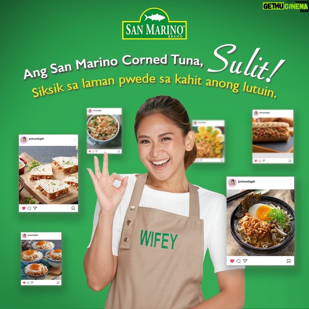 Sarah Geronimo Instagram - Bakit nga ba #SulitAngSanMarinoCornedTuna?💚 Dahil siksik sa laman ng tuna! 😋 at pwede sa kahit anong lutuin from breakfast to dinner 🍽️ Try nyo na din! #SanMarinoLovekItchen #PunongPunoNgTunaSarap