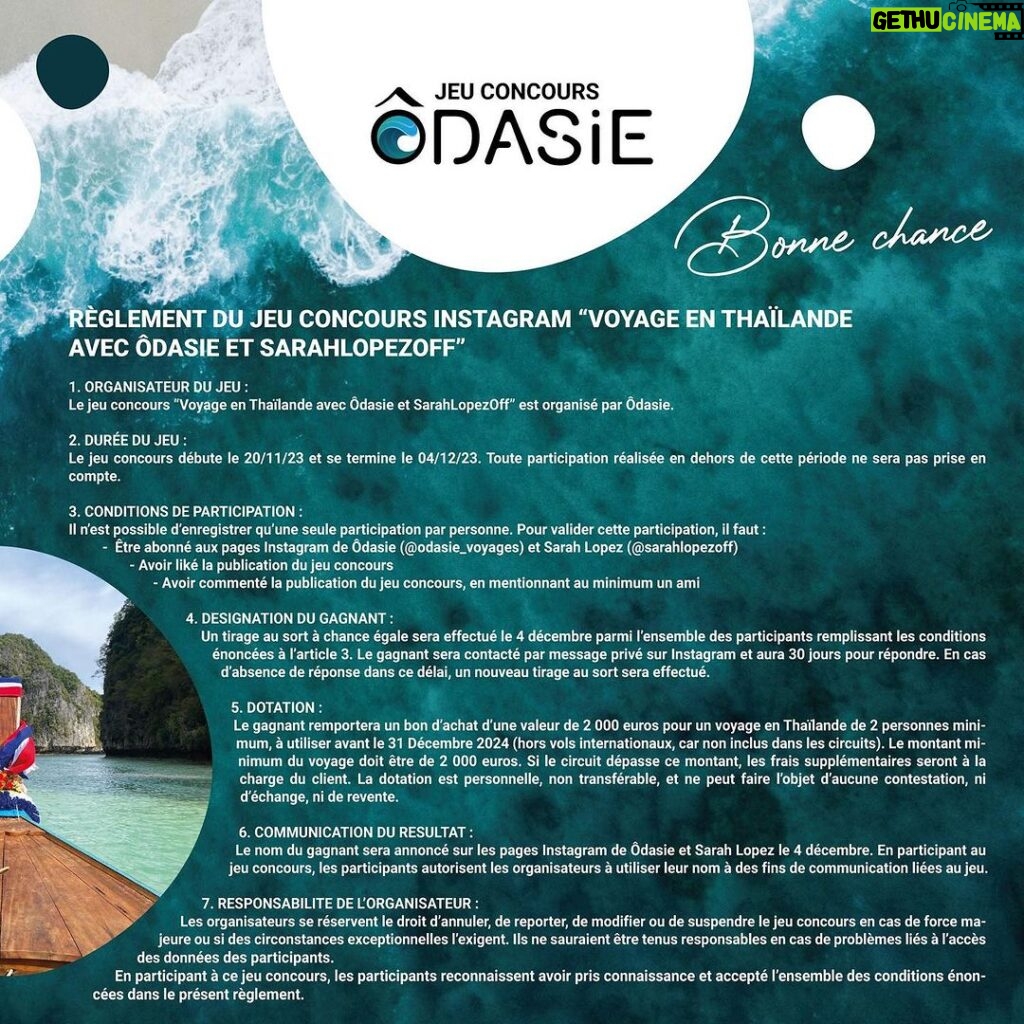 Sarah Lopez Instagram - Concours terminé - La gagnante tirée au sort est @my.lene.m Concours ⭐️🌟 Aaliyah, Gé, ma super agence de voyages et moi, on a voulu vous gâter et pour cela, on vous fait gagner un bon d’achat de 2 000 euros de voyage en Thaïlande avec Ôdasie ! Pour participer, c’est tout simple : 1. Follow @sarahlopezoff et @odasie_voyages 2. Liker cette publication 3. Mentionner au minimum un ami en commentaire Le grand gagnant sera annoncé le 4 Décembre. Bonne chance à tous ! Collaboration commerciale avec @odasie_voyages