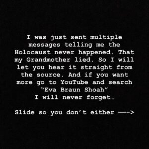 Scooter Braun Instagram - Tonight I was about to go to bed, and I received some messages telling me that the Holocaust never happened, and that my grandmother‘s story was a lie. You see this past weekend was Holocaust Remembrance Day and I put up an interview I did with @ifyouheardwhatiheard telling my Ma’s story. To receive such messages in response doesn’t scare me. It just lets me know that I need to keep speaking. I need to keep sharing who this amazing woman was. I need to share the pain that she went through at just 14 years old in Auschwitz but as you can see in the final slide…the warm human being she still remained just 8 years ago when we lost her. For my friends I grew up with when you watch this you will know why I could never have a dog around Ma as a kid. If you are brave enough to listen to her entire story directly from her, go to YouTube and search “Eva Braun Shoah.” I am forever proud to be her and Joseph’s grandson. I will never forget. And now you won’t either. Goodnight.