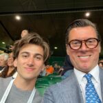 Sebastian Croft Instagram - bring ur dad to work day @britishgq @miumiu ✨💞🎾 Wimbledon Tennis Club Centre Court