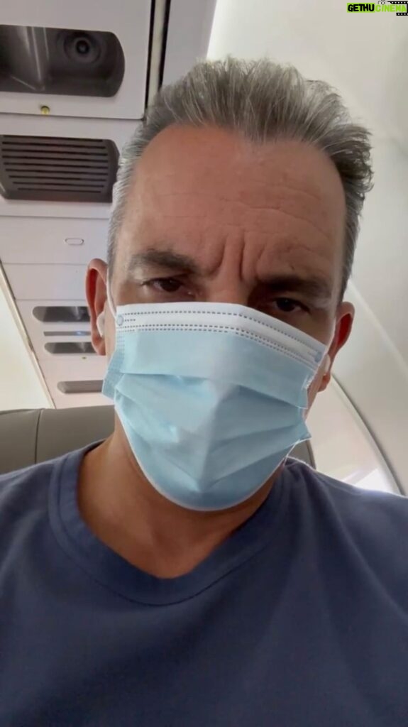 Sebastian Maniscalco Instagram - The mask is not for COVID it’s because someone brought a cat on the airplane and I am allergic to cats! Listen for the MEOWS!