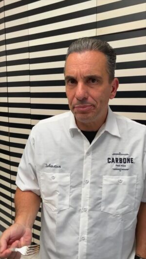 Sebastian Maniscalco Instagram - When your pasta cravings get a red carpet treatment! 🍝🎩 Mario Carbone and his dapper accomplice Ricky spiced up my day by delivering their saucy masterpiece right to my doorstep.