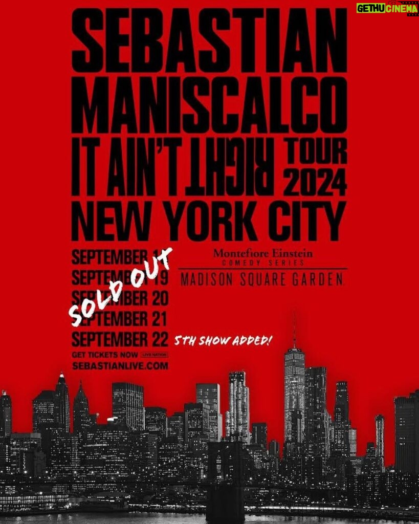 Sebastian Maniscalco Instagram - Get your tickets for @sebastiancomedy’s IT AIN’T RIGHT TOUR on September 22 at @thegarden now!! SebastianLive.com #ItAintRight