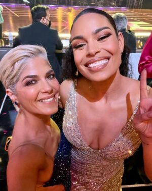 Selma Blair Instagram - Congratulations @charlidamelio. A genius of a dancer, elegant and kind, you deserve all the success in everything you engage in. I love you. What a time it has been. Lasting friends have been found, and I believe the adventures have only just begun. @itsshangela, you have enchanted us all. @gabby.windey, beyond adored, hysterical, and wonderful, you, with the legs to the North Pole. And @mrbradybaby, the one with limitless brilliance, each of you had proven to be the top shelf stuff! And the rest of us losers, I love you beyond. @sashafarber1 … I know where you live. 

Image Descriptions:

Image 1: Charli D’Amelio, Selma and Arthur are standing onstage at DWTS. Charli is on the left in a yellow dress with her dark hair pulled back holding the mirror ball trophy. Selma is standing in the middle in a blue dress with side cutouts, has short blonde hair and is holding her phone up taking a selfie with Charli and Arthur. Arthur has brown hair and is standing on the right wearing all white looking up at camera.

Image 2: Arthur is standing on left while Teresa Giuduce, who is wearing a short gold dress, leans down and kisses him on cheek.

Image 3: Daniel Durant has brown hair and is standing on the left in a blue shirt next to Selma. They are on the ballroom floor.

Image 4: Selma is sitting on the left while Wayne Brady stands on the right wearing a gold jacket.

Image 5: Arthur is standing on the stairs outside wearing a mask while Gabby Windey is kneeling down next to him. She is wearing red and black.

Image 6: Arthur is standing on stage hugging Shangela.

Image 7: Cheryl Burke is on the left. She has light brown hair and is wearing a one shoulder sparkly dress. Selma is next to her on the right. 

Image 8: Selma is on the left holding a drink while looking up at Sasha. He is seated and has dark hair and a dark shirt.

Image 9: Selma is on the left looking at the camera smiling. She is next to Jordin Sparks who has long dark hair pulled back and is wearing a gold dress. 

Image 10: Video of Selma and Arthur going outside while members of the DWTS crew applaud her.