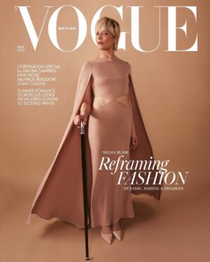 Selma Blair Instagram - I thought my time to ever grace a Vogue cover again was over but while I was in the business of listening, changing and becoming, the people I admire most dreamed a bit of magic for the cover of @britishvogue 

Being in London, working alongside the most thoughtful innovators was one of the finest times of my life. Thank you to @edward_enninful, a guardian, within his pages, of those who are othered. It’s an honor to be chosen by you to represent. I adore you. Thank you to @thesineadburke, a force in and of fashion and knowledge.  A mentor to me whose humor and wisdom, grace and passion for leveling playing fields has transformed my own way of seeing and being.  Thank you to @frances.ryan85 , who so thoughtfully wrote this cover story and in the process, taught me that it is entirely possible to connect within our own disconnected hours. It was a comfort and a privilege to communicate fluidly in unconventional ways.

This is an important day for our community. All of us who have dared to show up and celebrate each other unabashedly and handsomely.👏🏻💛

Image Descriptions:

Image 1: Image shows Selma Blair, a white woman with short blonde hair, on the cover of British Vogue. She is standing against a beige background with her face tilted slightly to the right. In her right hand, she holds a black cane with a silver top. She is wearing a long nude dress by Valentino with cut-outs at the waist and a floor-length cape. The look is complete with matching pointed shoes, also by Valentino. Behind her head, a white Vogue logo in big letters. The cover also reads ‘Reframing Fashion: Dynamic, Daring & Disabled.’]

Image 2: Selma stands wearing a black dress with her black cane in her right hand.

Image 3: Selma stands in the middle in a long white dress on the set surrounded by the creative team.