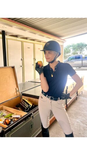 Selma Blair Instagram - Welcome to my Lonely fans 🦮🎠

Video Description: Selma with short blonde hair, wearing a white riding top and tan pants, rides in her car. She visits the stables to see her white horse, Mr Nibbles, and rides on horseback around the arena. Scout her brown dog is with her and sits on her lap.