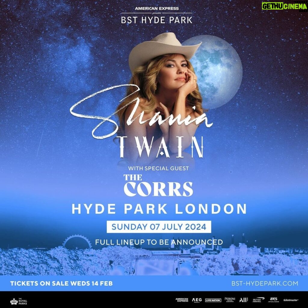 Shania Twain Instagram - London - I’m coming back for you baby!! It’s a real privilege to be headlining @bsthydepark on July 7th ❤️‍🔥 For early ticket access, sign up to my mailer (link in my stories) for pre-sale on Monday 12th. Tickets on general sale Wednesday 14th. Hyde Park