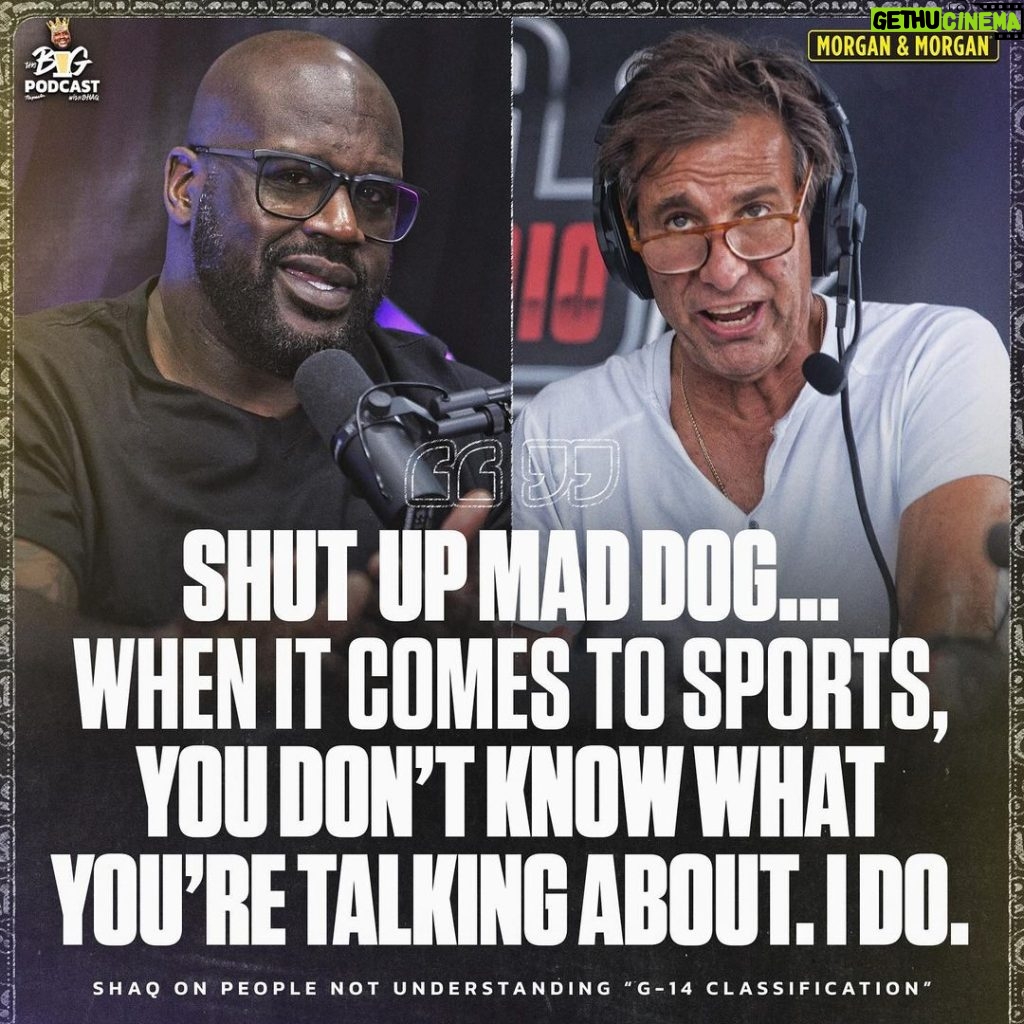 Shaquille O'Neal Instagram - Shaq with a message for Mad Dog 👀 If you’re ever injured, you can check out Morgan & Morgan @forthepeople. Their fee is free unless they win.  For more information go to ForThePeople.com/thebig or call #LAW (#529)