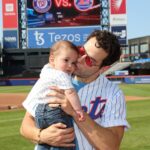 Skylar Astin Instagram - Luca’s first Met game was a great success! Took in some batting practice, met Mr Met, and even caught a foul ball! Citi Field