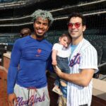 Skylar Astin Instagram - Luca’s first Met game was a great success! Took in some batting practice, met Mr Met, and even caught a foul ball! Citi Field