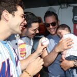 Skylar Astin Instagram - Luca’s first Met game was a great success! Took in some batting practice, met Mr Met, and even caught a foul ball! Citi Field