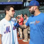 Skylar Astin Instagram - Luca’s first Met game was a great success! Took in some batting practice, met Mr Met, and even caught a foul ball! Citi Field