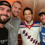 Skylar Astin Instagram - Last night was 10/10! The @nyrangers advance in the playoffs! Swipe for Team Synergy and @gatenm123 and I’s costume change to switch up to the Juju!! 🔴🔵 📸 @mfarsi Madison Square Garden