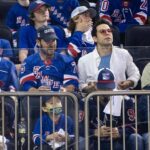 Skylar Astin Instagram - Last night was 10/10! The @nyrangers advance in the playoffs! Swipe for Team Synergy and @gatenm123 and I’s costume change to switch up to the Juju!! 🔴🔵 📸 @mfarsi Madison Square Garden
