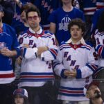 Skylar Astin Instagram - Last night was 10/10! The @nyrangers advance in the playoffs! Swipe for Team Synergy and @gatenm123 and I’s costume change to switch up to the Juju!! 🔴🔵 📸 @mfarsi Madison Square Garden