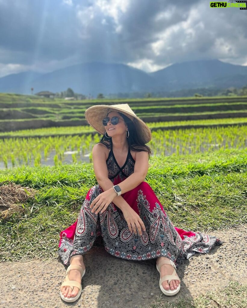 Sonalee Kulkarni Instagram - #Jatiluwih … UNESCO WORLD HERITAGE SITE in #bali This panoramic view of #riceterraces has my heart ❤️ and hat 👒 …. नहीं समझे …… ➡️till the🔚 and go to the LINK IN BIO #sonaleekulkarni #marathimulgi #travelblogger #youtube #indonesia #rice #farming #terracefarming Jatiluwih Village - Unesco World Heritage