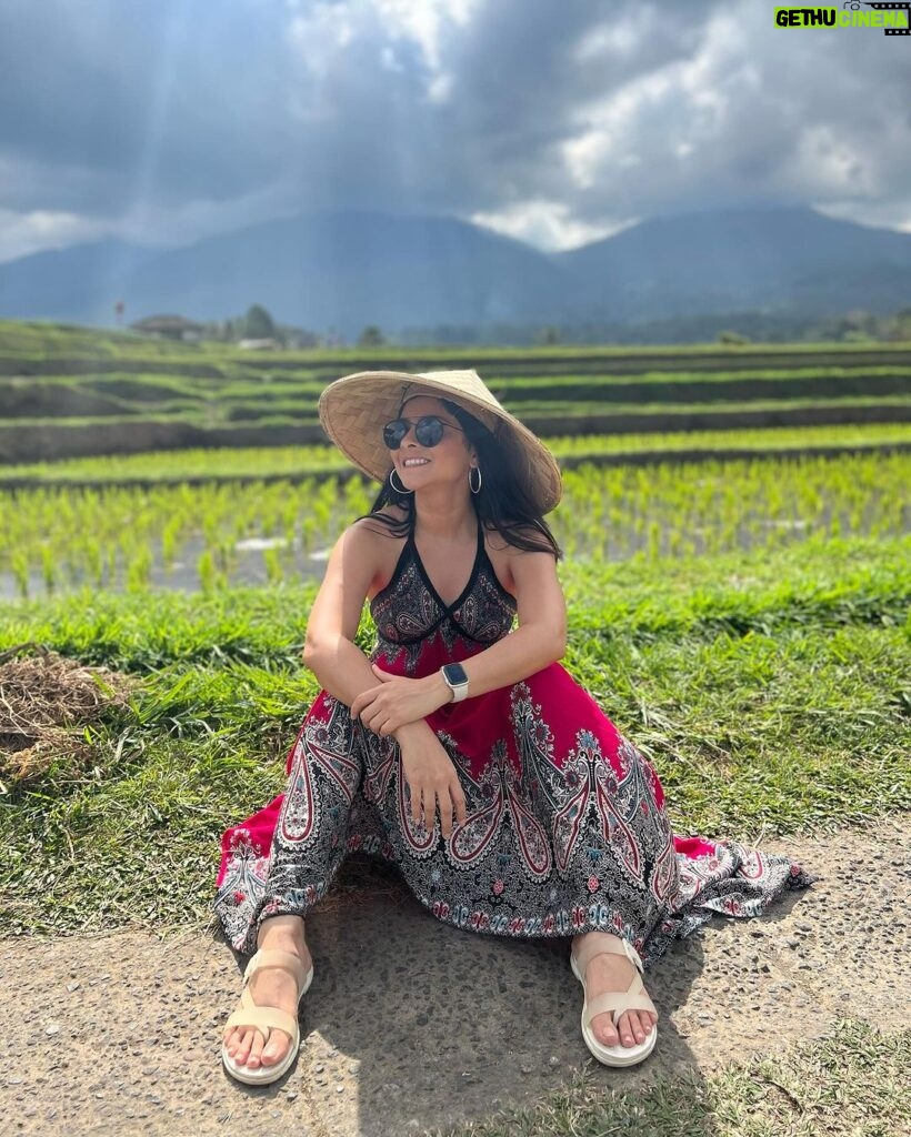 Sonalee Kulkarni Instagram - #Jatiluwih … UNESCO WORLD HERITAGE SITE in #bali This panoramic view of #riceterraces has my heart ❤️ and hat 👒 …. नहीं समझे …… ➡️till the🔚 and go to the LINK IN BIO #sonaleekulkarni #marathimulgi #travelblogger #youtube #indonesia #rice #farming #terracefarming Jatiluwih Village - Unesco World Heritage