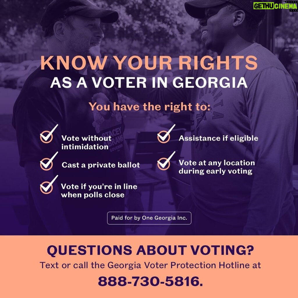 Stacey Abrams Instagram - As a Georgia voter, you have rights — make sure you know them. For questions about voting, call or text the Georgia Voter Protection Hotline at 888-730-5816. Visit staceyabrams.com/voting to make your plan to vote.