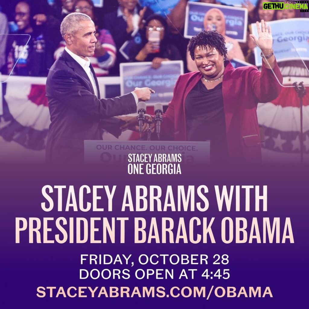 Stacey Abrams Instagram - This Friday, I’m honored to welcome President @barackobama back to Georgia. Join me and Reverend @raphaelwarnock as we show Georgians the power of hope, progress and democracy. Our future is on the ballot. Join us: georgiademocrat.org/obama