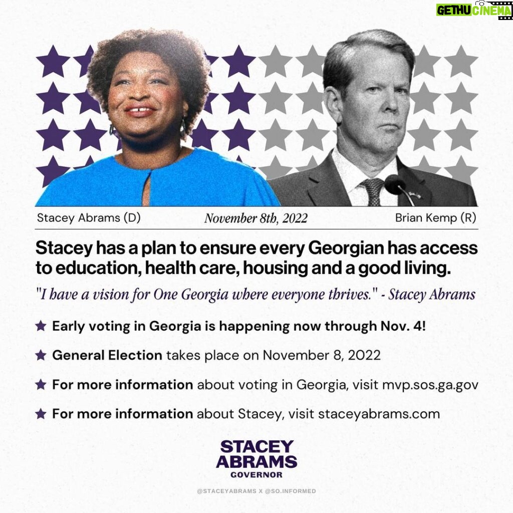 Stacey Abrams Instagram - Stacey Abrams is running to unseat Georgia Governor Brian Kemp in one of the most important races this November. For more information about voting in Georgia, visit mvp.sos.ga.gov